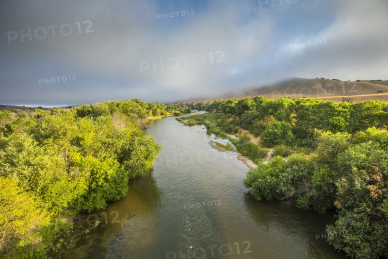 Treelined river in Paso Robles, California, USA
