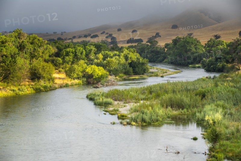 Treelined river in Paso Robles, California, USA