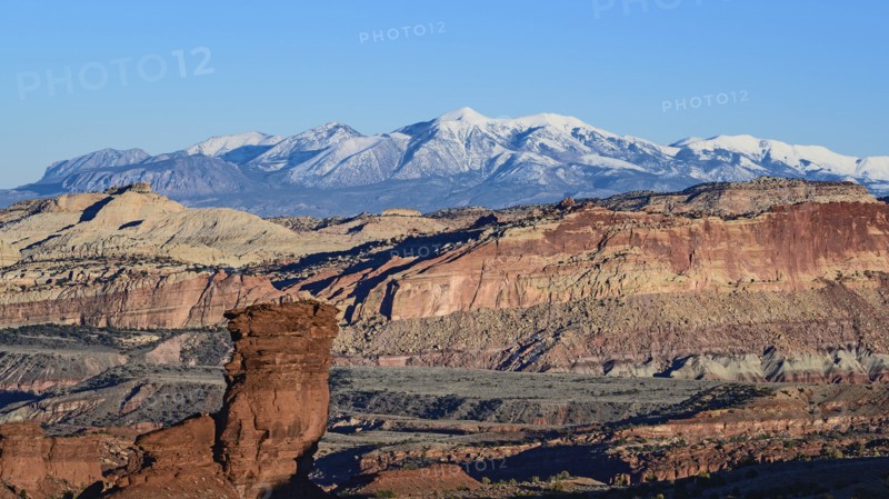 Rock formations and mountain landscape in Capitol Reef National Park, USA