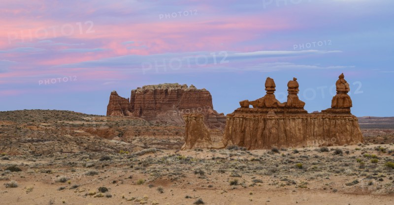 Hoodoos at sunset in Goblin Valley State Park, Utah, USA