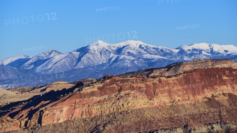 Rock formations and mountain landscape in Capitol Reef National Park, USA
