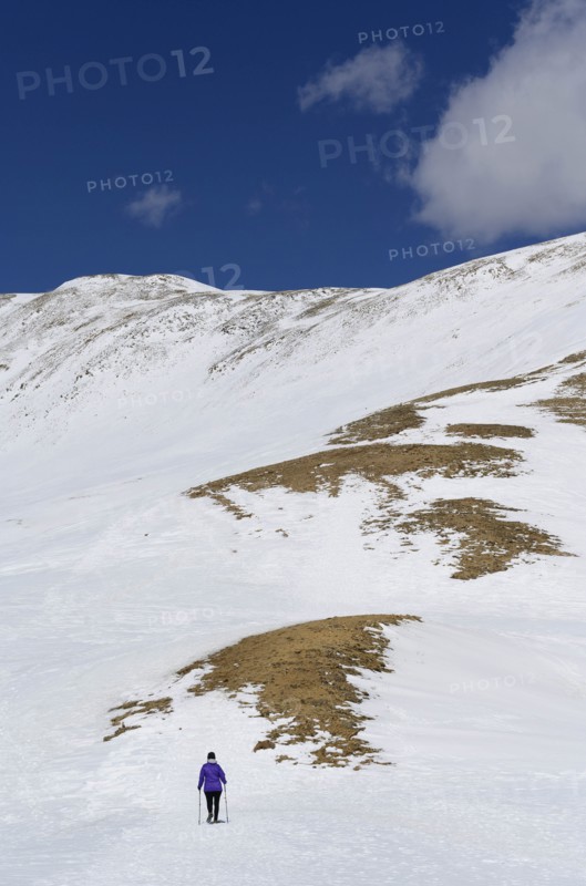 Woman hiking on Loveland Pass in Colorado, USA