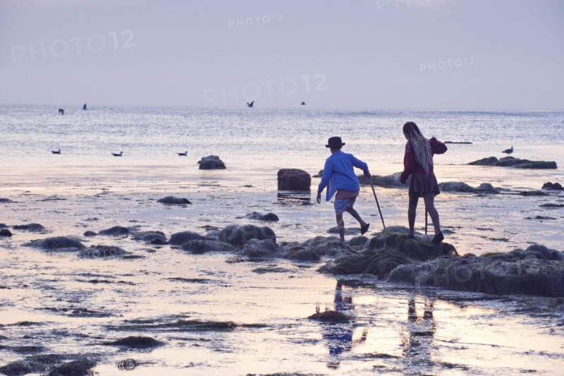 Children exploring tide pools in La Jolla, California