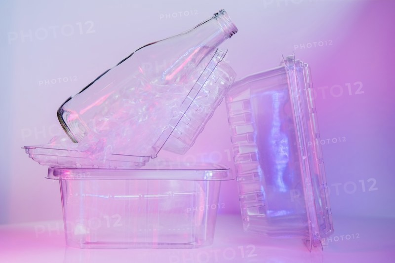 Glass bottle and plastic containers