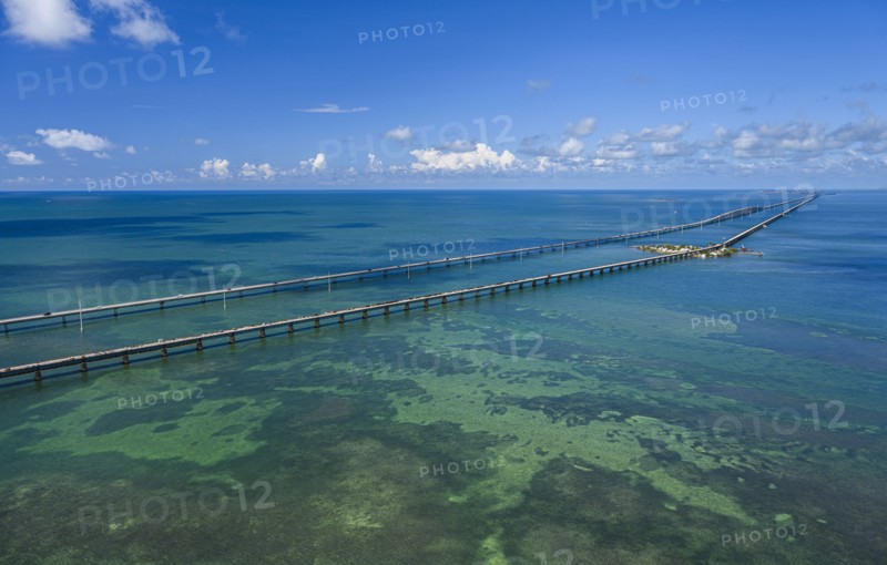 Aerial view of Seven Mile Bridge in Florida Keys, USA