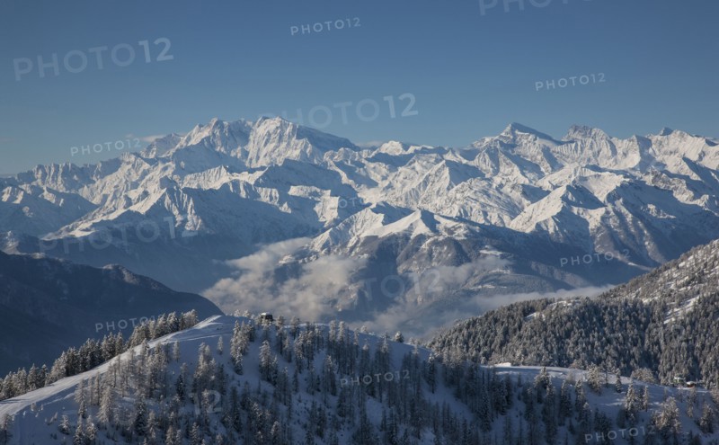 Snow covered mountain range in Piedmont, Italy