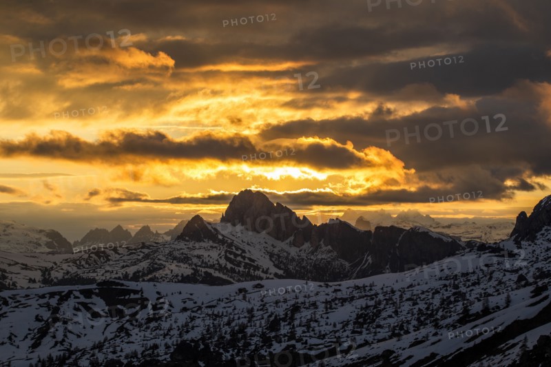 Mountain landscape at sunset in Dolomites, Italy