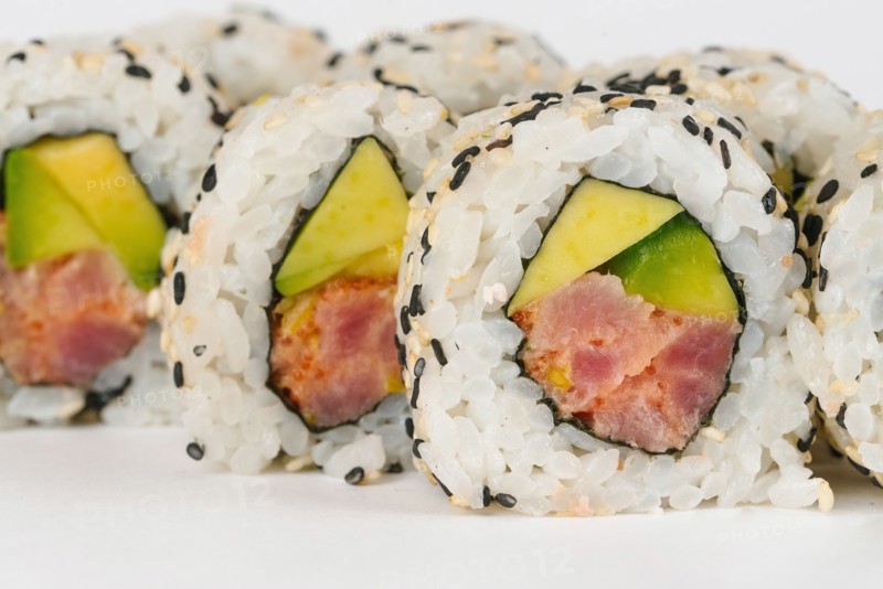 Sushi with raw fish and avocado