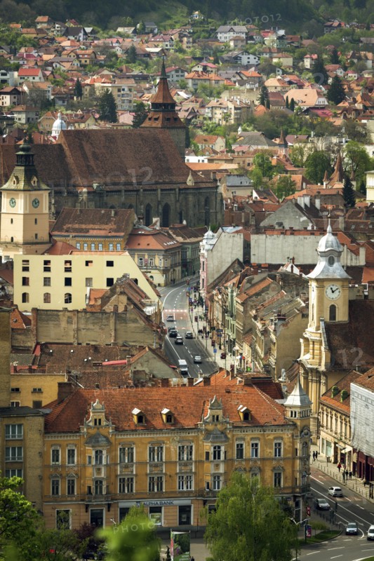 Cityscape of old buildings in Brasov