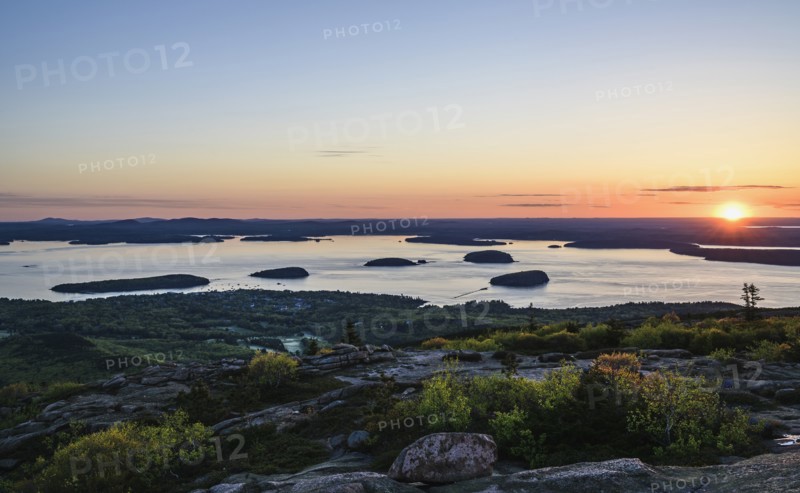 Islands in Frenchman Bay at sunrise in Acadia National Park