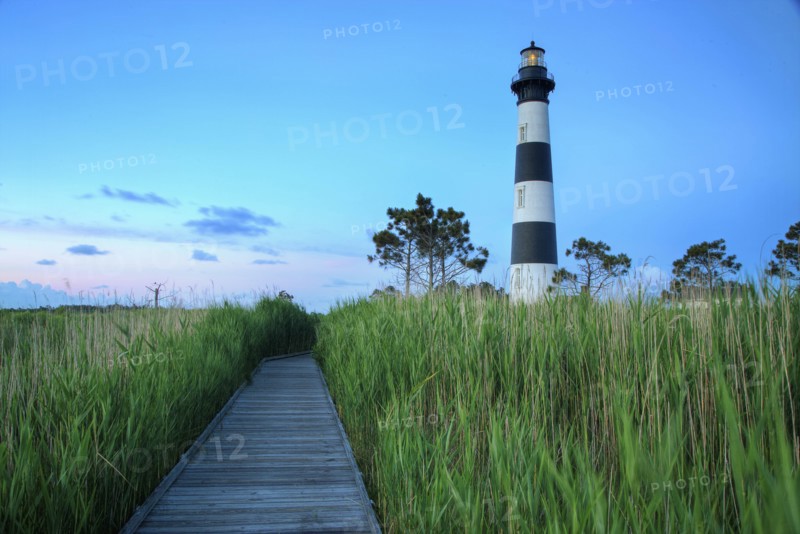 Bodi Island Lighthouse at sunset in North Carolina