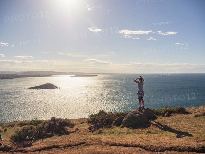 Woman looking at view of Victor Harbor, South Australia, Australia