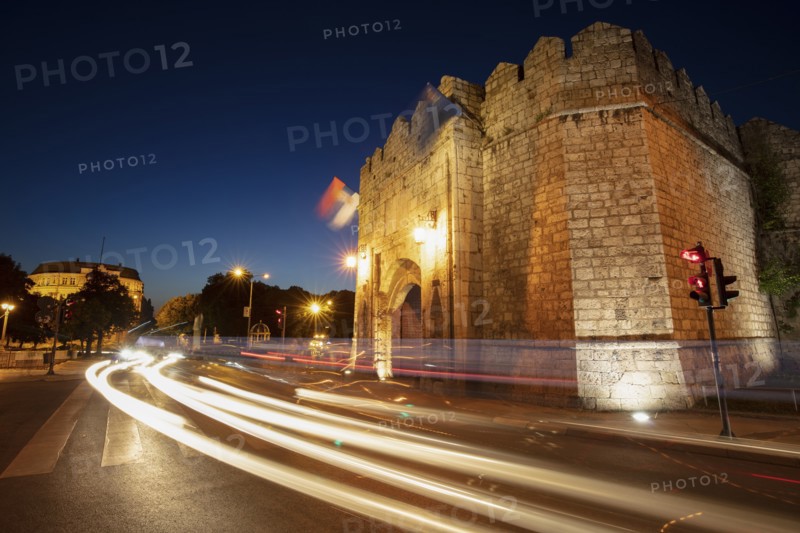Light trails by Stambol Gate at night in Nis, Serbia