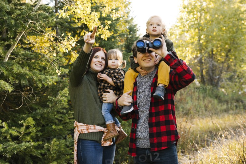 Family sightseeing in forest