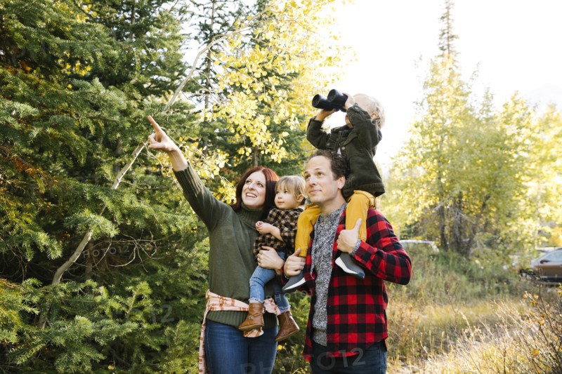 Family sightseeing in forest