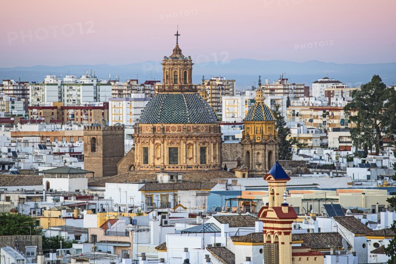 Cityscape with Church of Saint Louis of France in Seville, Andalusia, Spain