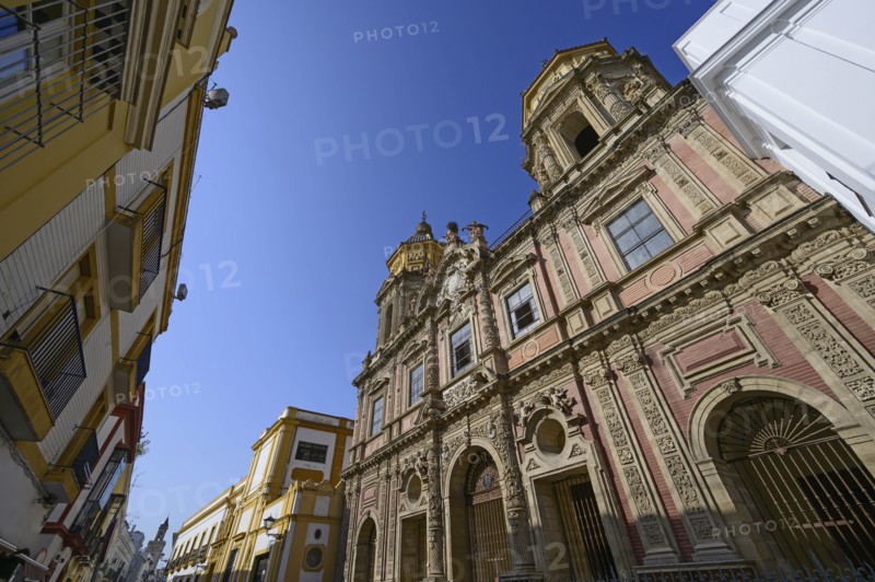 Low angle shot of Church of Saint Louis of France in Seville, Andalusia, Spain
