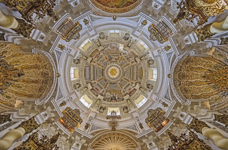 Fresco on ceiling in Church of Saint Louis of France in Seville, Andalusia, Spain