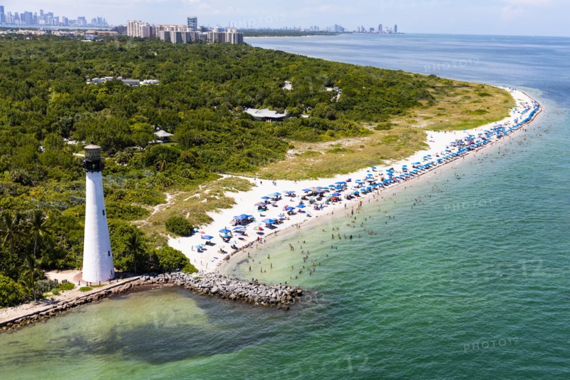 Lighthouse on coastline in Key Biscayne, Florida, USA