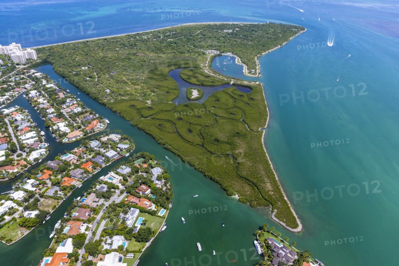 Aerial view of peninsula in Key Biscayne, Florida, USA