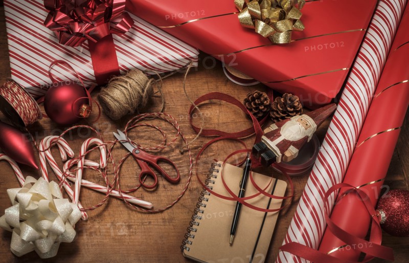 Christmas presents with ribbons and string