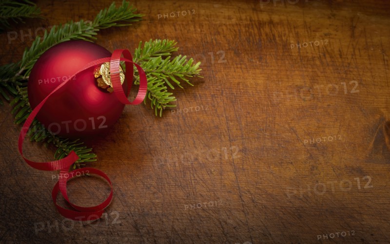 Red bauble and pine frond