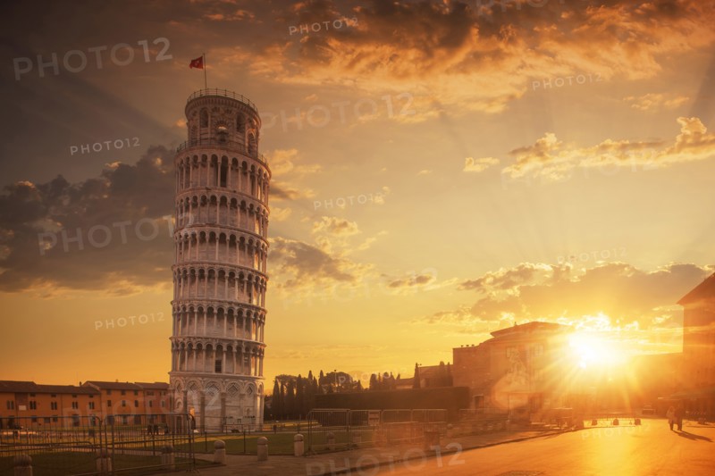 Leaning Tower of Pisa at sunset in Tuscany, Italy