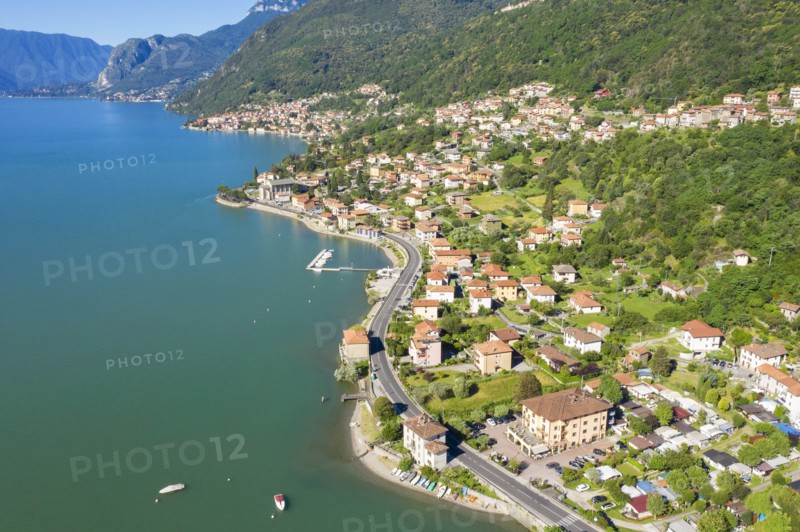 Buildings on peninsula by Lake Como in Lombardy, Italy
