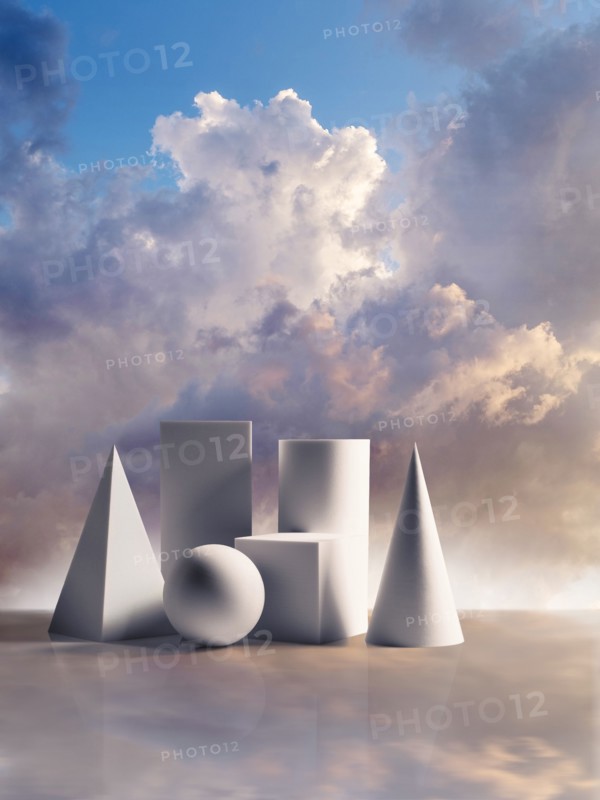 Geometric shapes and clouds