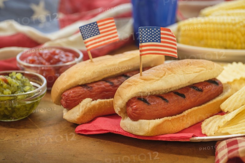 Hot dogs with American flag toothpicks