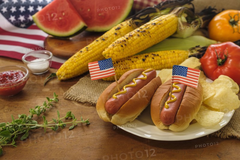 Hot dogs with American flag toothpicks
