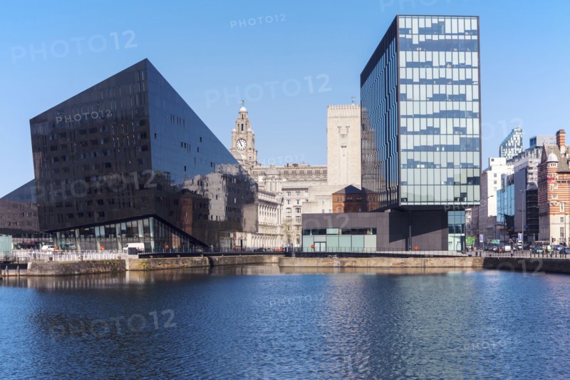 Architecture at waterfront in Liverpool, England