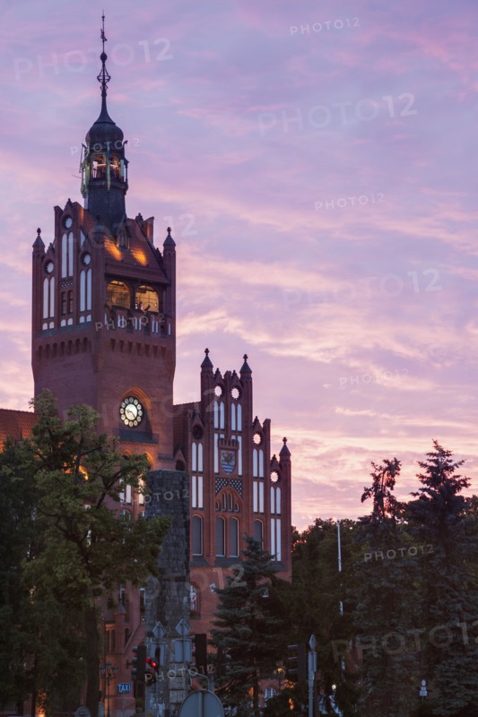 Slupsk Town Hall at sunset in Poland