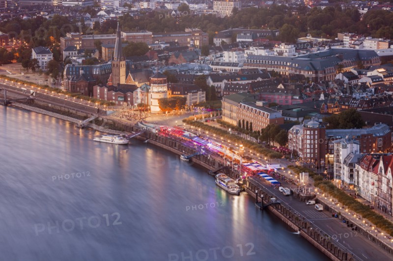 Aerial view of waterfront in Dusseldorf, Germany