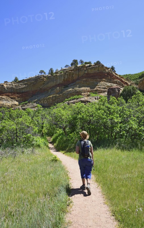 Woman hiking in Roxborough State Park, Colorado
