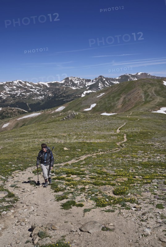 Woman hiking in mountains of Loveland Pass, Colorado