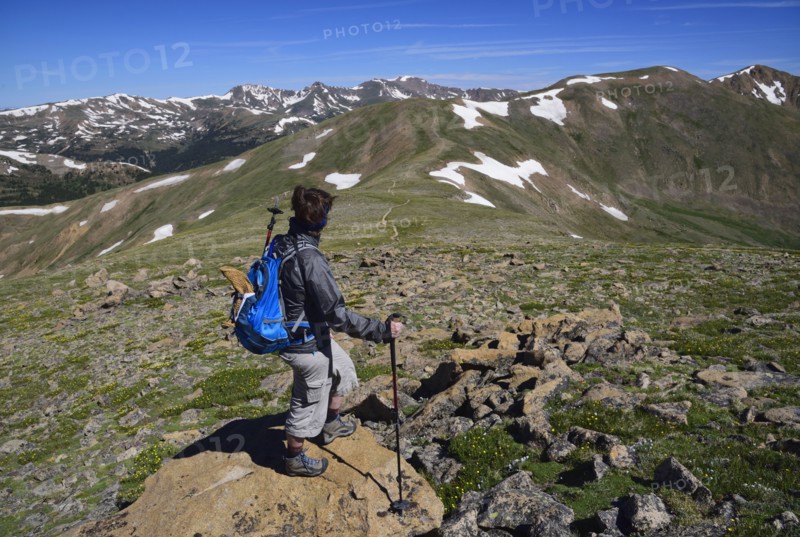 Woman looking at view while hiking in Loveland Pass, Colorado