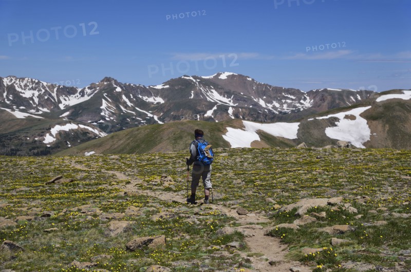 Woman hiking in mountains of Loveland Pass, Colorado