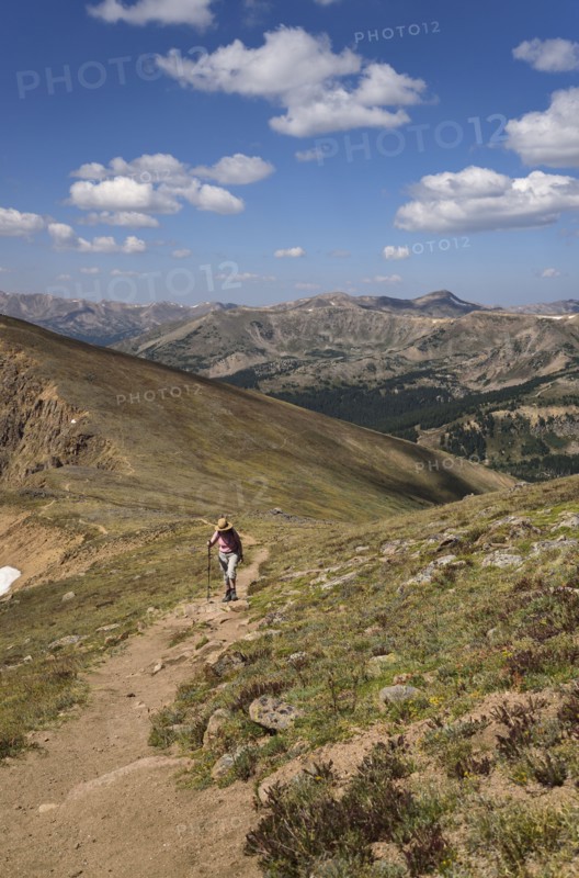 Woman hiking on Mount Flora in Colorado