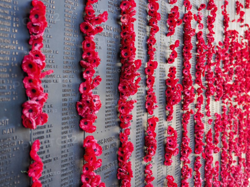 War memorial with poppies