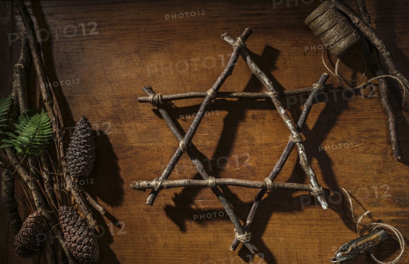 Pinecones and twig Star of David