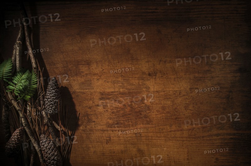 Pinecones on wooden table