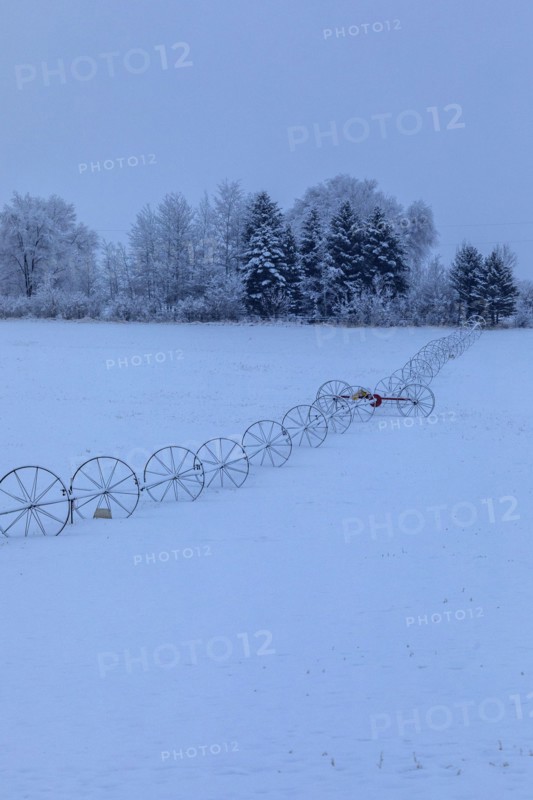 Irrigation system in snow on farm