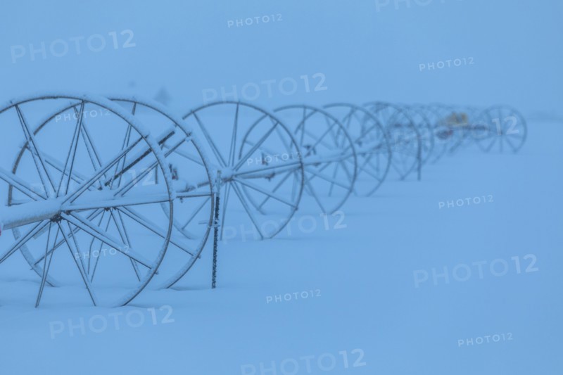 Irrigation system on farm during winter