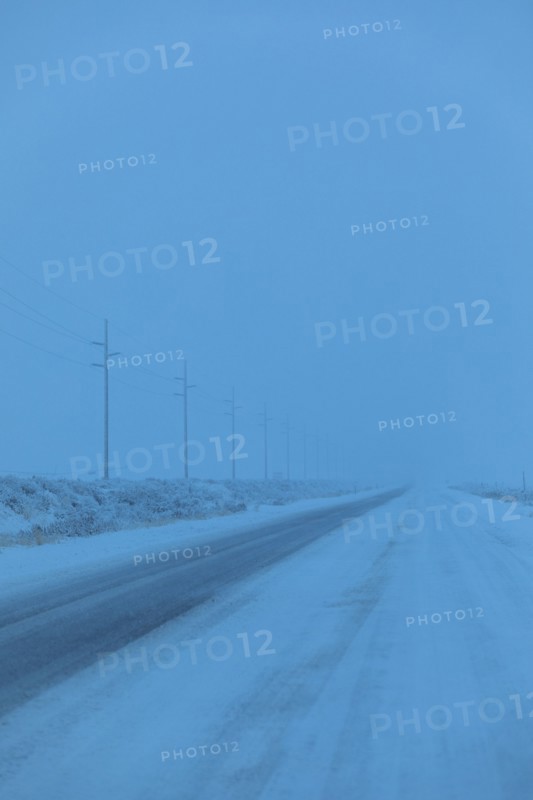Snow on highway in Bellevue, Idaho