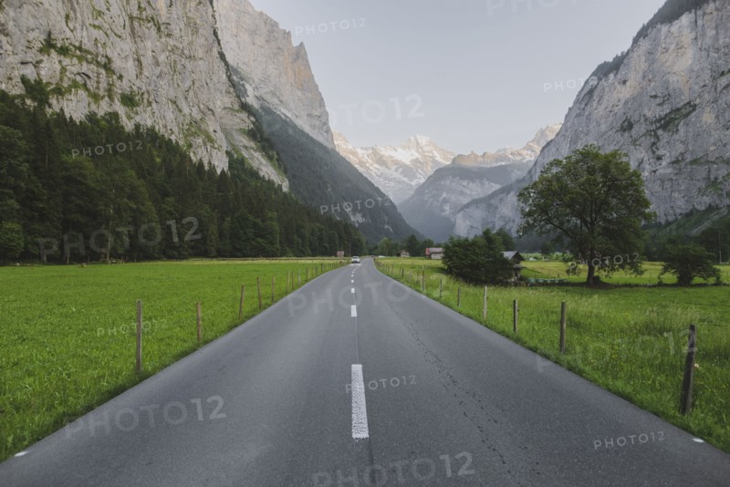 Highway and mountains in Lauterbrunnen, Switzerland