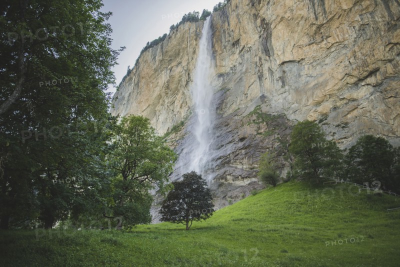 Waterfall and cliff in Lauterbrunnen, Switzerland