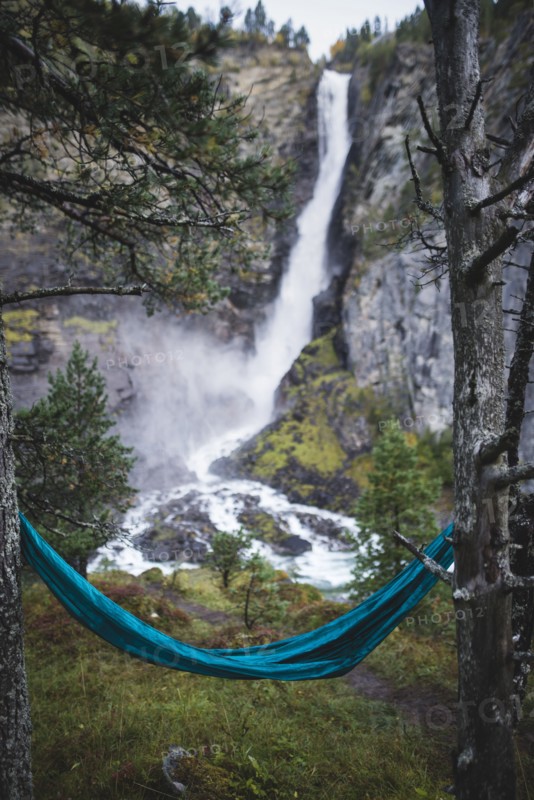 Hammock by Svoufallet waterfall in Gjora, Switzerland