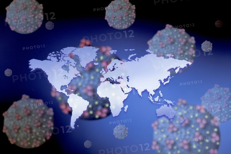 Digitally generated image of world map with Coronavirus