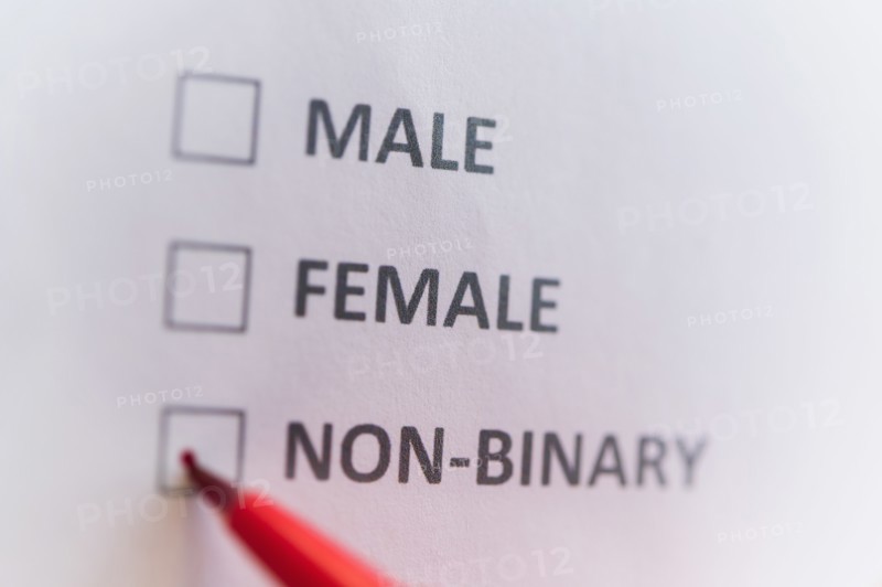 Pen marking on male, female and non binary gender checklist